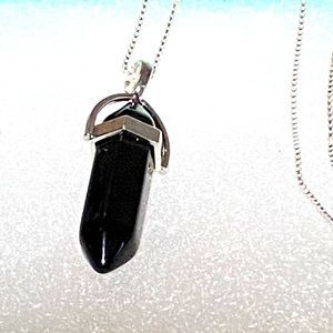 Black Onyx Sterling Silver Necklace 16”